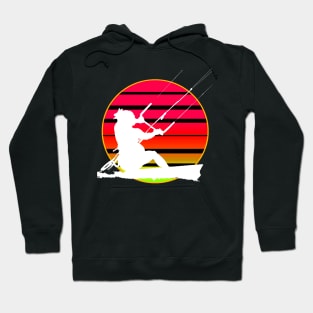 Retro Sunset KiteSurfer Riding A Wave White Silhouette Hoodie